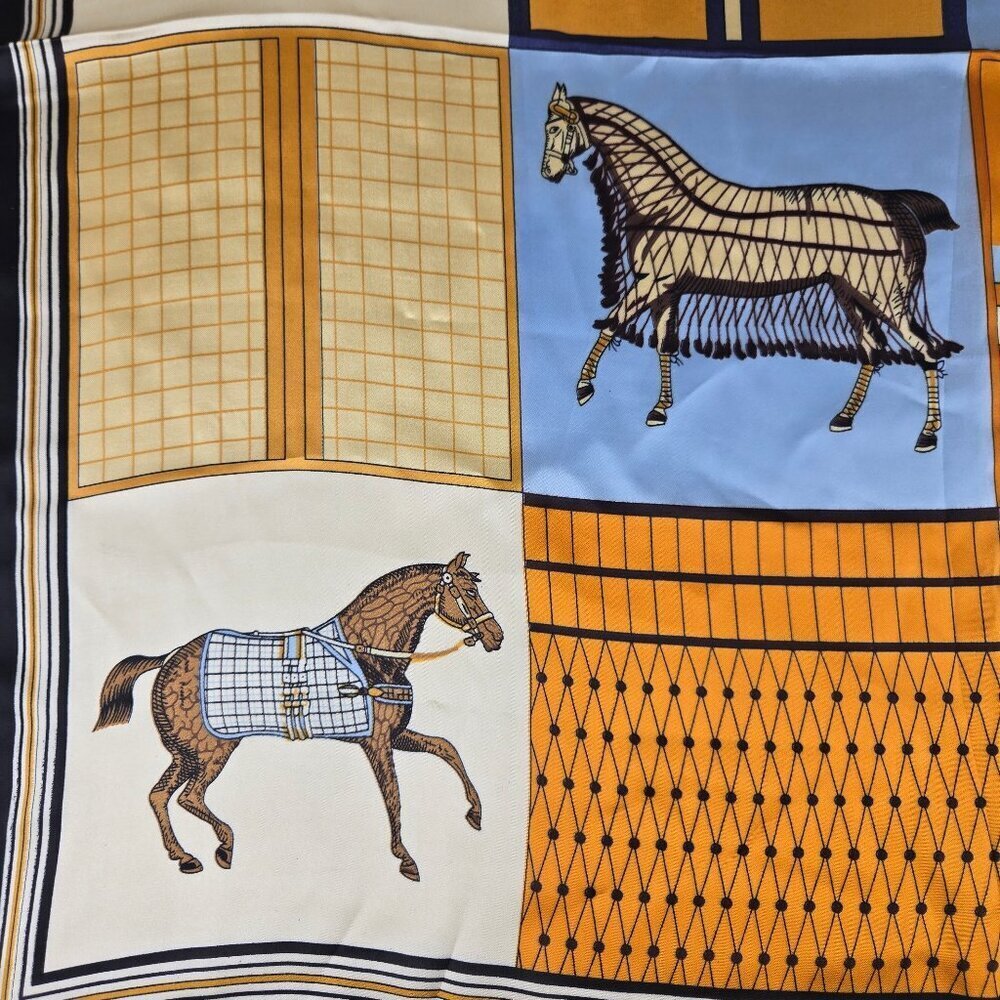 Earth Toned Square Scarf Multicolor Stripes Horses Gifts Office Travel Feminine - Picture 4 of 7